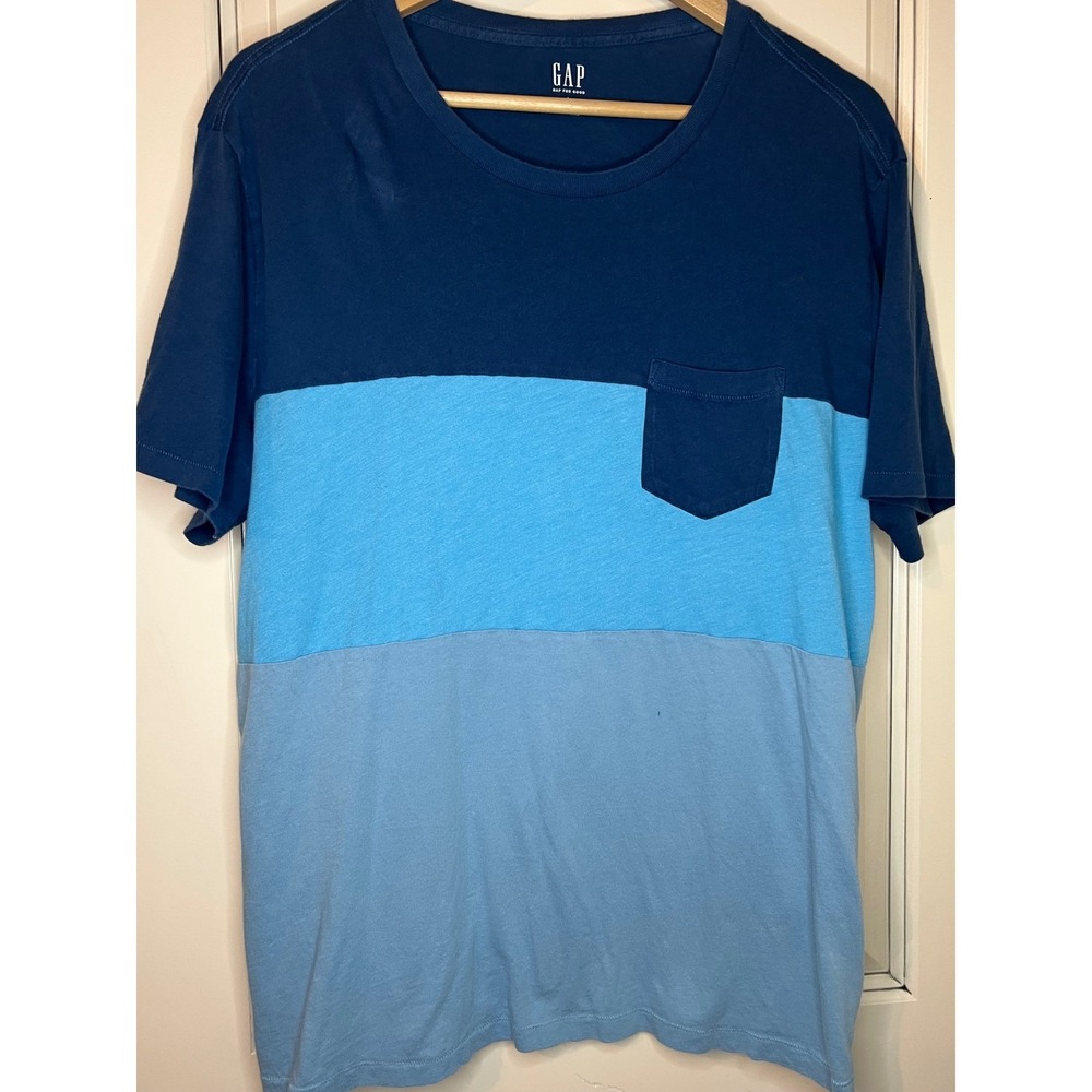Gap Mens Essential Crew T-Shirt Large Blue Colorblock Pocket Tee Short Sleeve